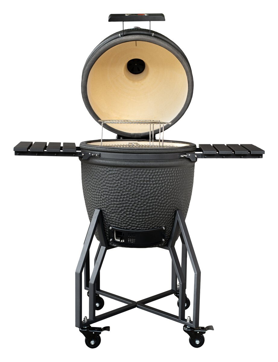 Kamado Chef 19 Premium lid open with folding shelves