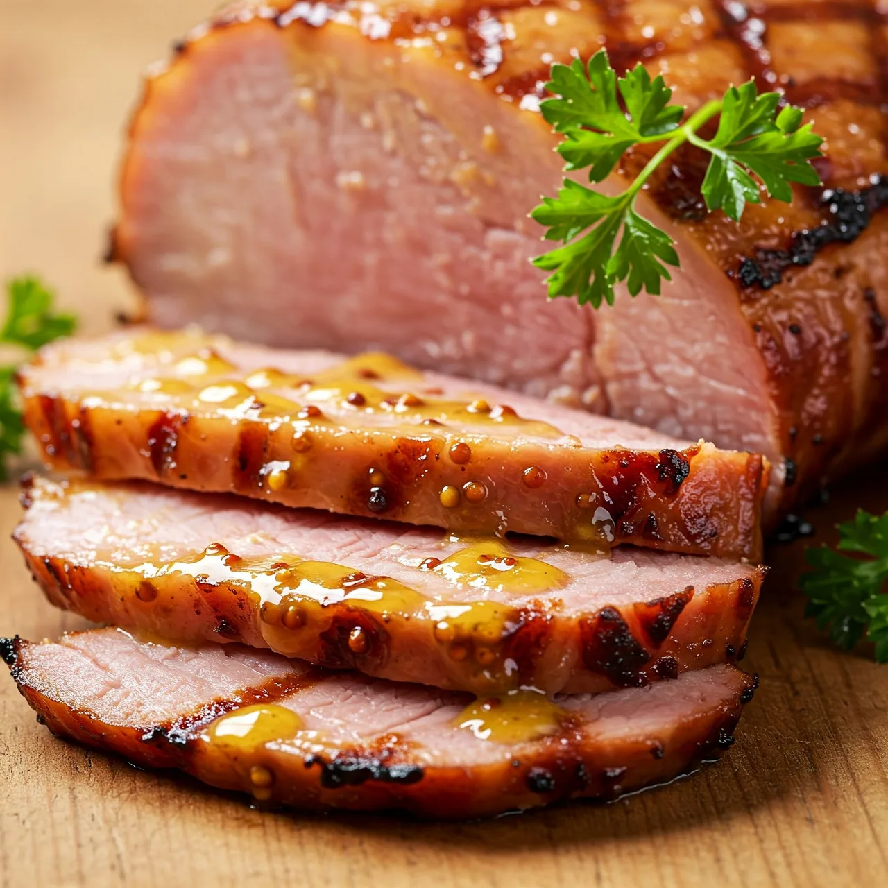 Honey-Mustard Ham Slices on the Grill